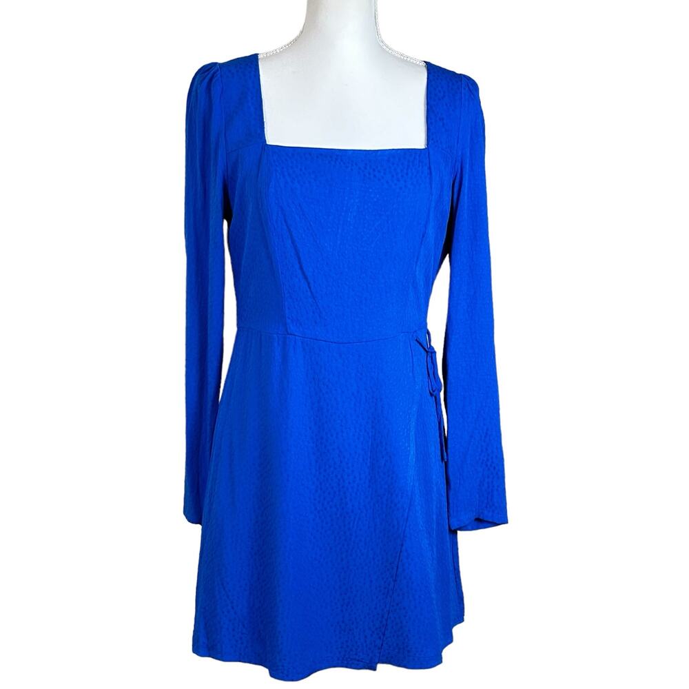 Copper Key Faux Wrap Dress Size Medium Blue Career Textured Classic Rayon  Mini